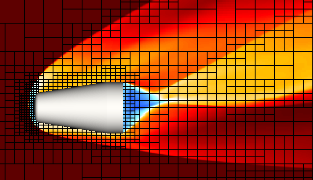 Flowfield with grid blocks — symmetry-plane slice