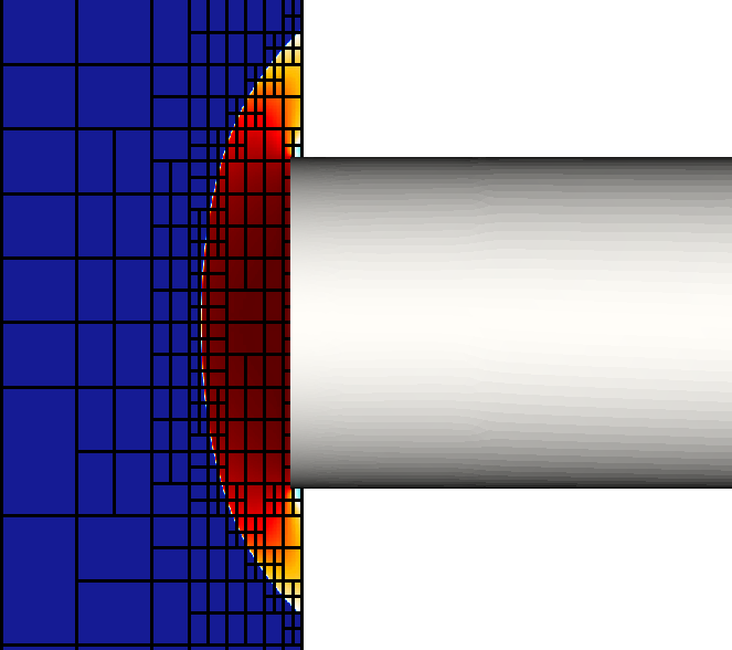 Baseflow with grid blocks — symmetry-plane slice